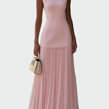 Krémové Plesové Maxi Šaty s Těsným Vrškem Plisovanou Sukní