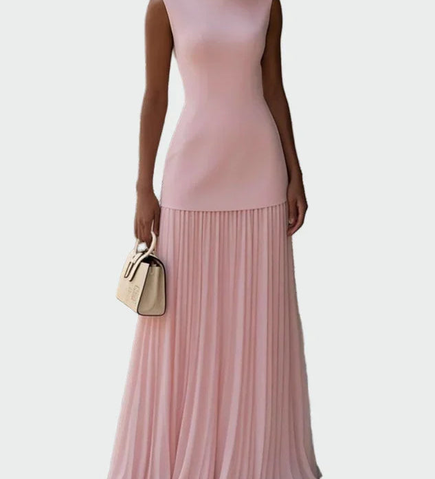 Krémové Plesové Maxi Šaty s Těsným Vrškem Plisovanou Sukní