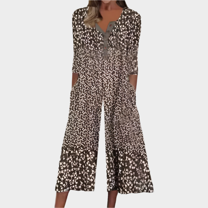 Letní Overal S Rostlinným Vzorem Lehká Tkanina Knoflíky