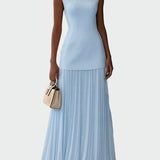 Krémové Plesové Maxi Šaty s Těsným Vrškem Plisovanou Sukní