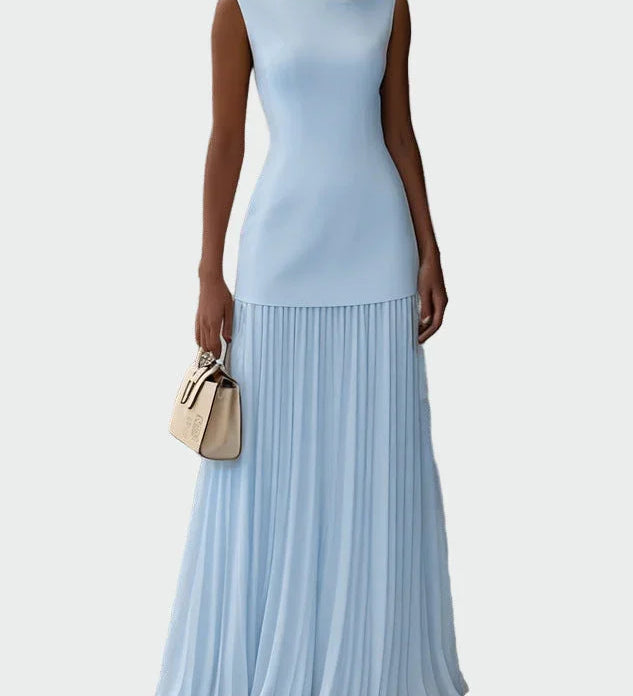 Krémové Plesové Maxi Šaty s Těsným Vrškem Plisovanou Sukní