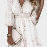 Boho Letní Krátké Šaty se Krajkou v Dekoltu a Rukávy