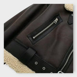 Kožená Krátká Bunda s Kožešinou a Páskem