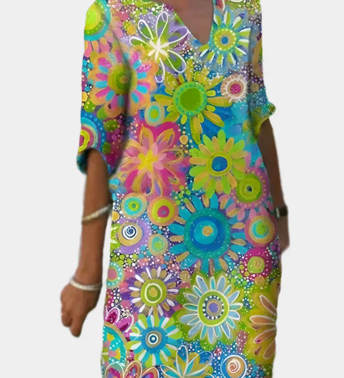 Barevné Letní Šaty S Květinovým Vzorem A Pohodlným Střihem