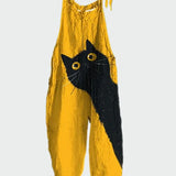 Retro Dámské Salopety Žluté S Černým Koťátkem Pro Styl