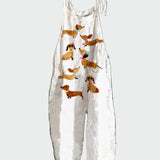 Retro Květinový Overal Se Roztomilými Jezevčíky Na Letní Dny