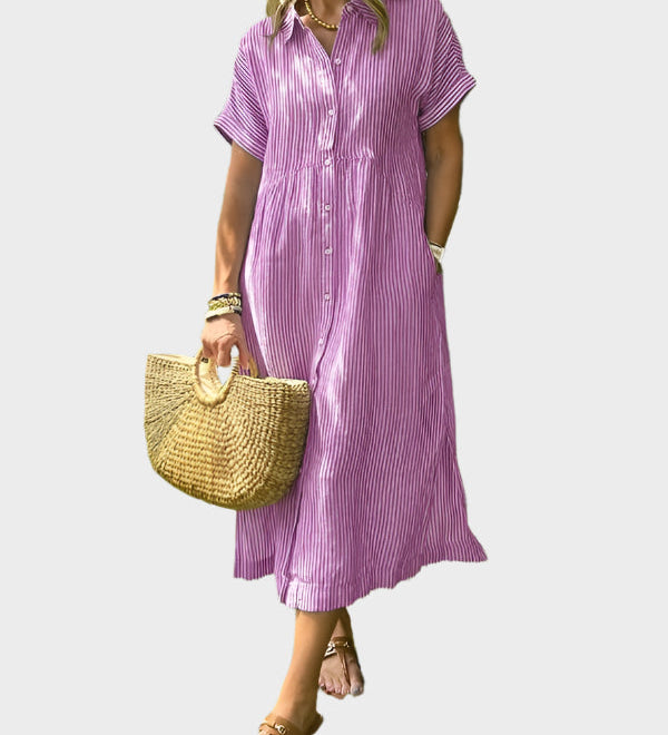 Pruhované Košilové Šaty S Knoflíky A Funkčními Kapsami