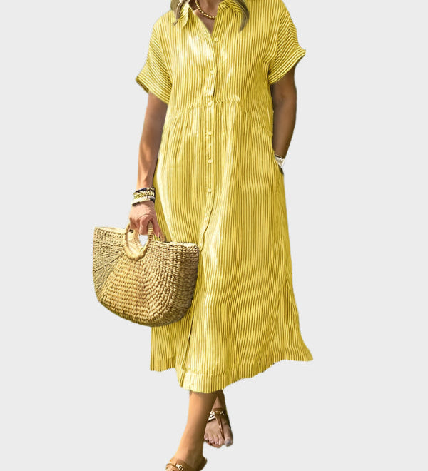 Pruhované Košilové Šaty S Knoflíky A Funkčními Kapsami
