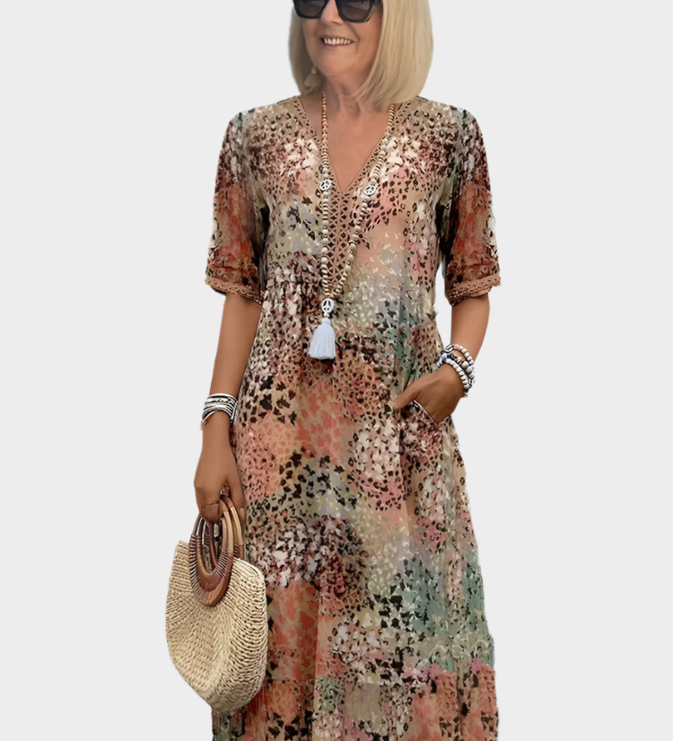 Letní Šaty Florina SV Dekoltem A Živým Letním Potiskem