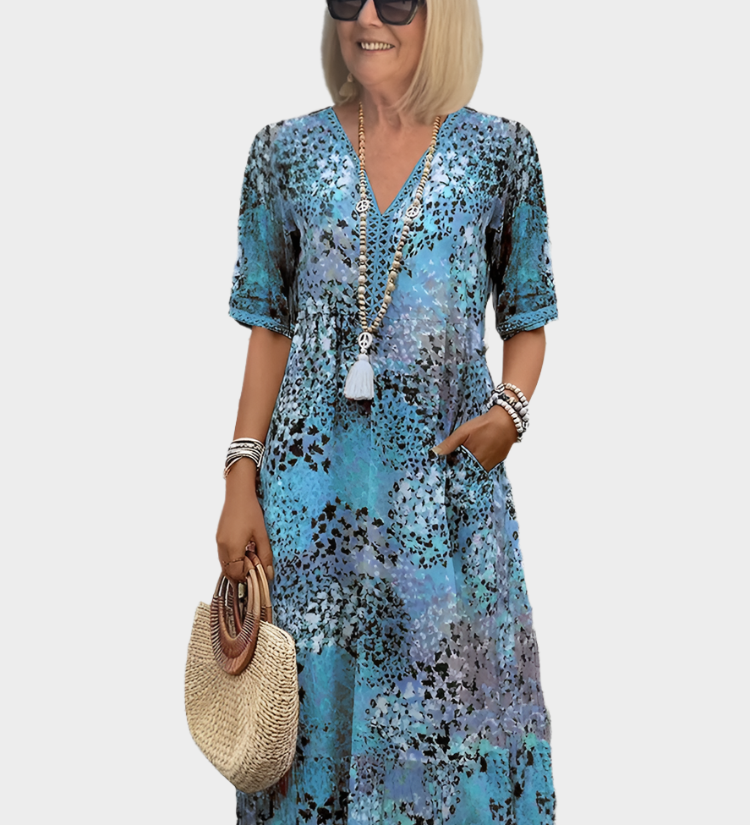 Letní Šaty Florina SV Dekoltem A Živým Letním Potiskem