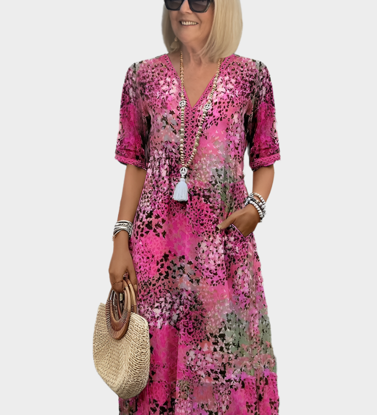 Letní Šaty Florina SV Dekoltem A Živým Letním Potiskem