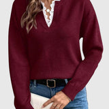 Karolína – Prémiový svetr s krajkou ve výstřihu do V