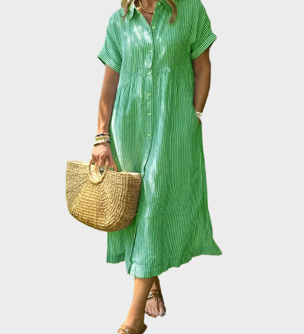 Pruhované Košilové Šaty S Knoflíky A Funkčními Kapsami
