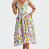 Midi Šaty Romantický Květinový Vzor Elegantní Silueta