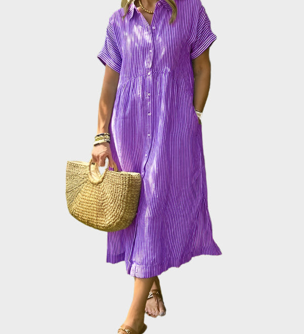 Pruhované Košilové Šaty S Knoflíky A Funkčními Kapsami