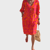 Midi Květinové Šaty S Letním Vzorem Růžovo Oranžové