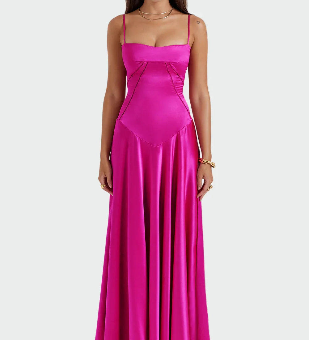 Saténové Maxi Šaty s Tenkými Ramínky pro Příležitosti