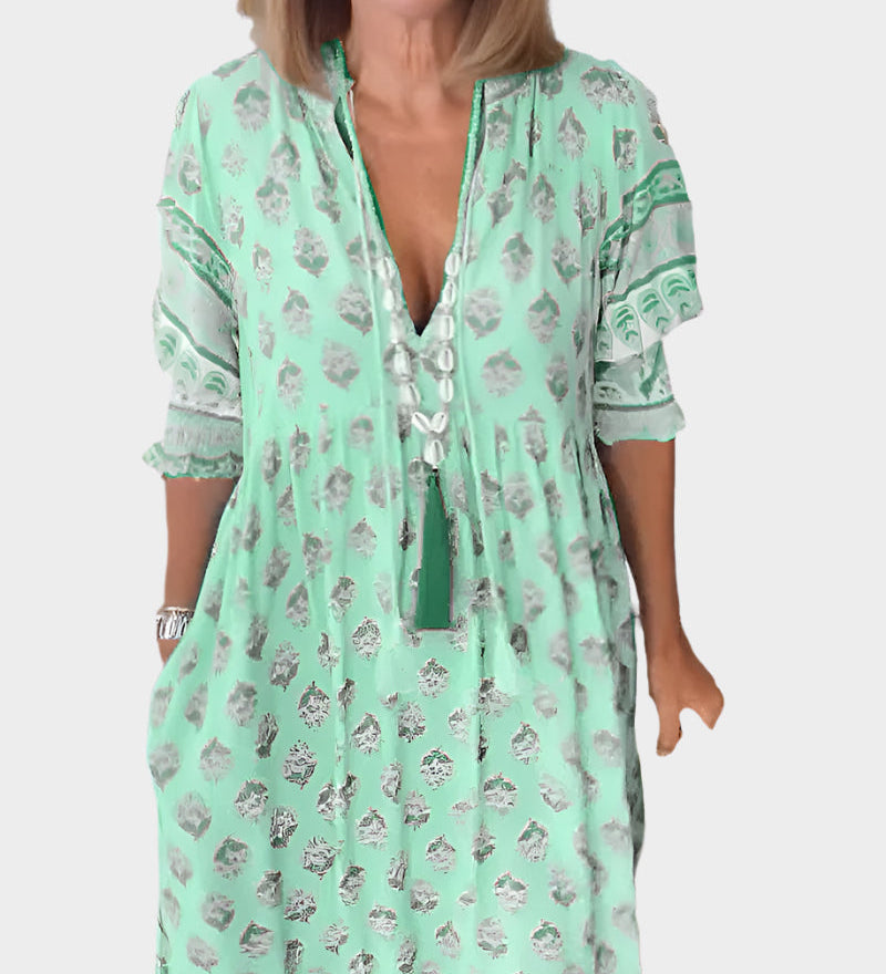 Boho Šaty S Pohodlným Volným Střihem A Nafouknutými Rukávy