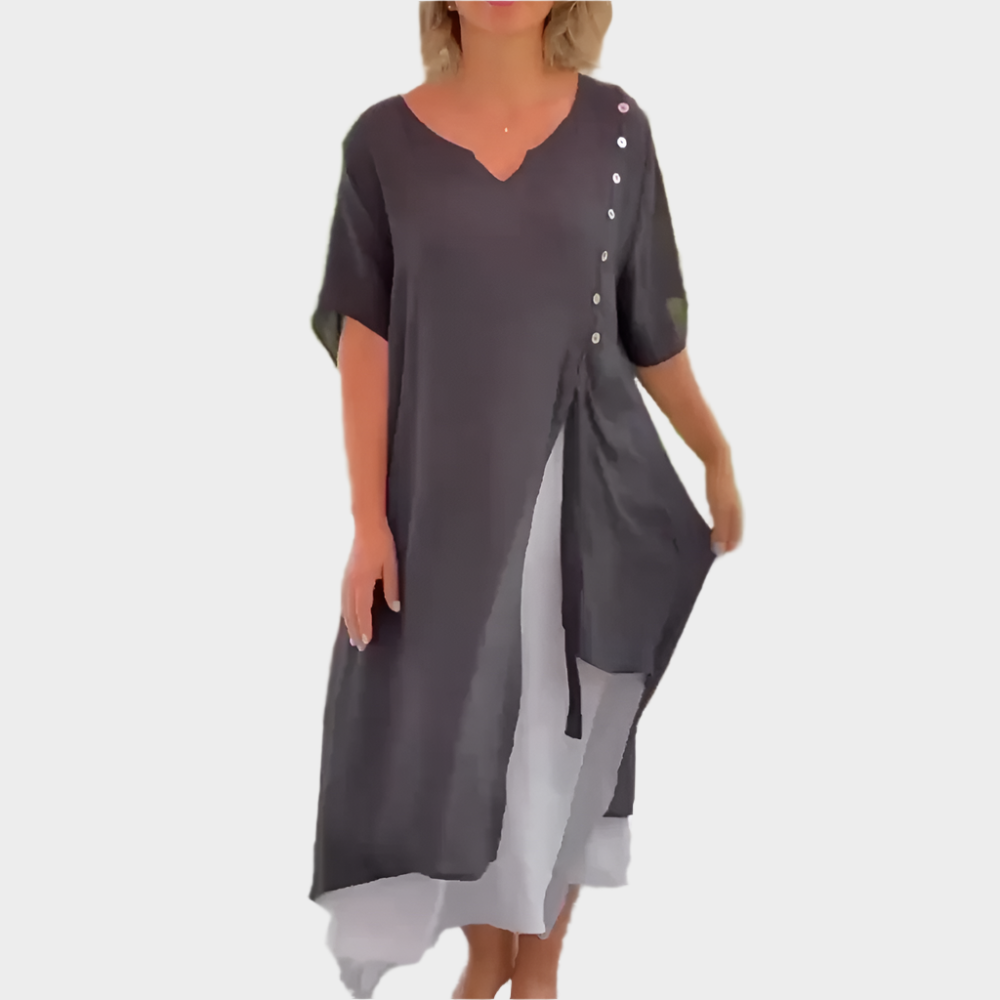 Klasické Maxi Šaty v Jednobarevném Modrém Odstínu s Knoflíky