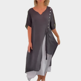 Klasické Maxi Šaty v Jednobarevném Modrém Odstínu s Knoflíky