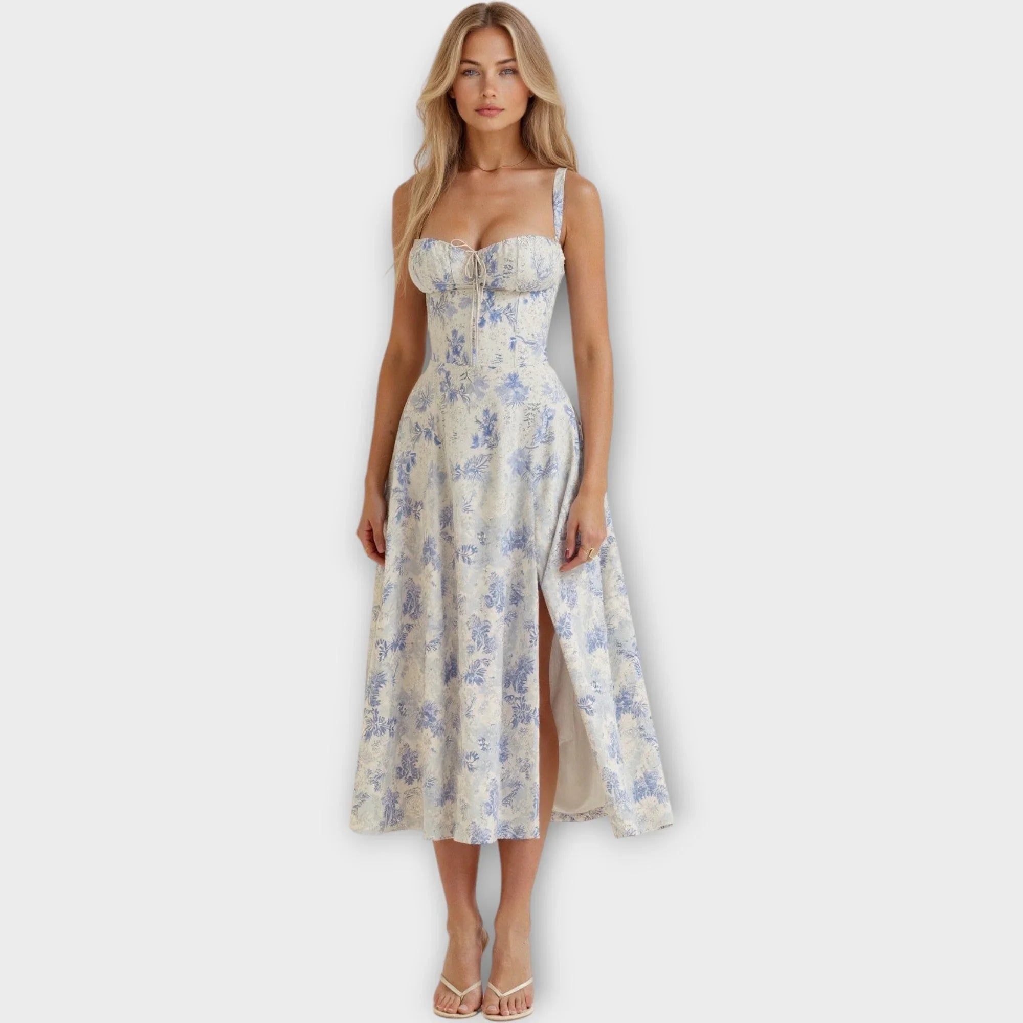 Midi Šaty S Korzetem Vintage Květinovým Vzorem Elegantní