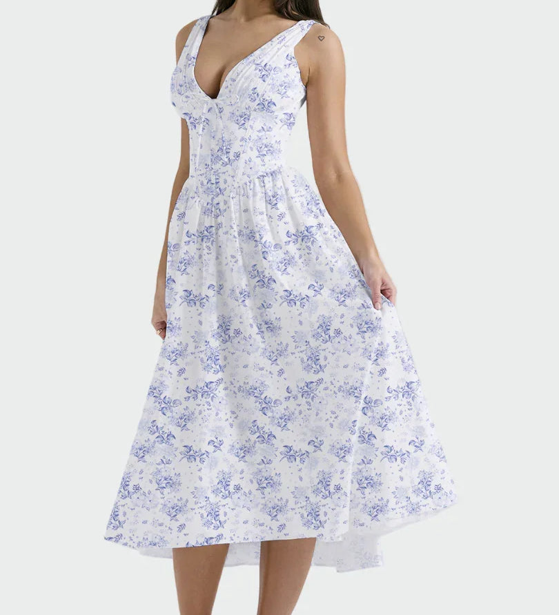 Midi Šaty Romantický Květinový Vzor Elegantní Silueta