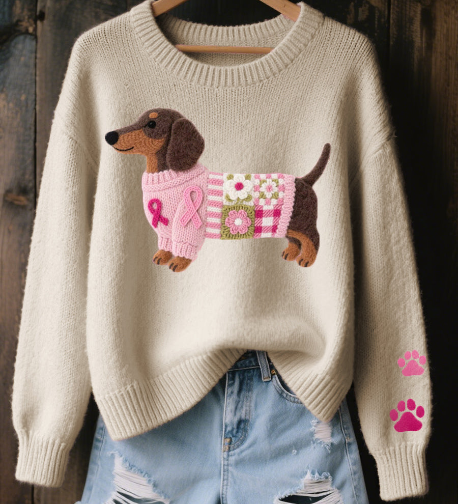 Naoni – Pletený svetr s motivem jezevčíka z vlněného filcu